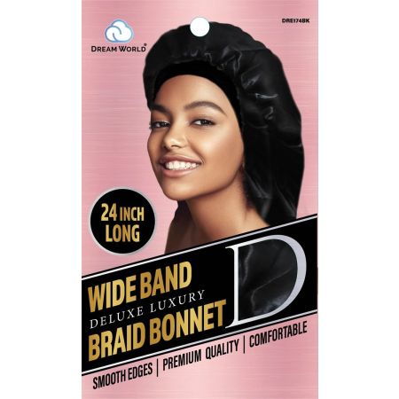 Dream World W-Wide Band Braid Bonnet XL Black DRE174BK