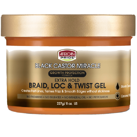 African Pride Black Castor Miracle Extra Hold Braid, Loc & Twist Gel 227gr