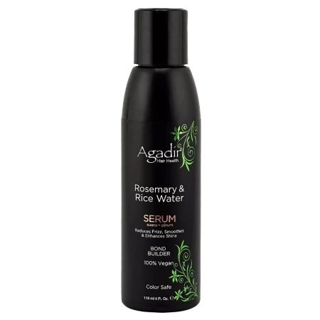 Agadir Hair Health Rosemary & Rice Water Serum in zwarte 118ml fles, vegan haarserum tegen pluis voor glans en kleurbehoud