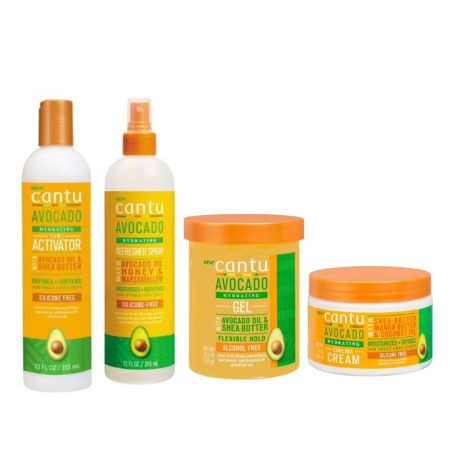 Cantu Avocado Activator,Refresher,Gel En Curling cream Set Van 4