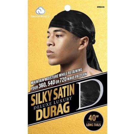 Dream World Silky Satin Deluxe Luxury Durag 40 Inches Long Strip Black DRE006