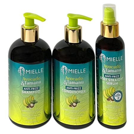 Mielle Avocado & Tamanu – Anti-Frizz Collection - Shampoo, Conditioner, Stay Straight Serum – Bundle Combo Set 3PCS