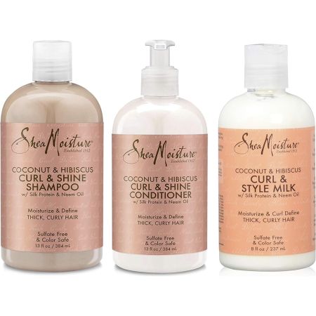 Shea Moisture Coconut & Hibiscus  Shampoo,Conditioner & Milk Voordeelbundel 1